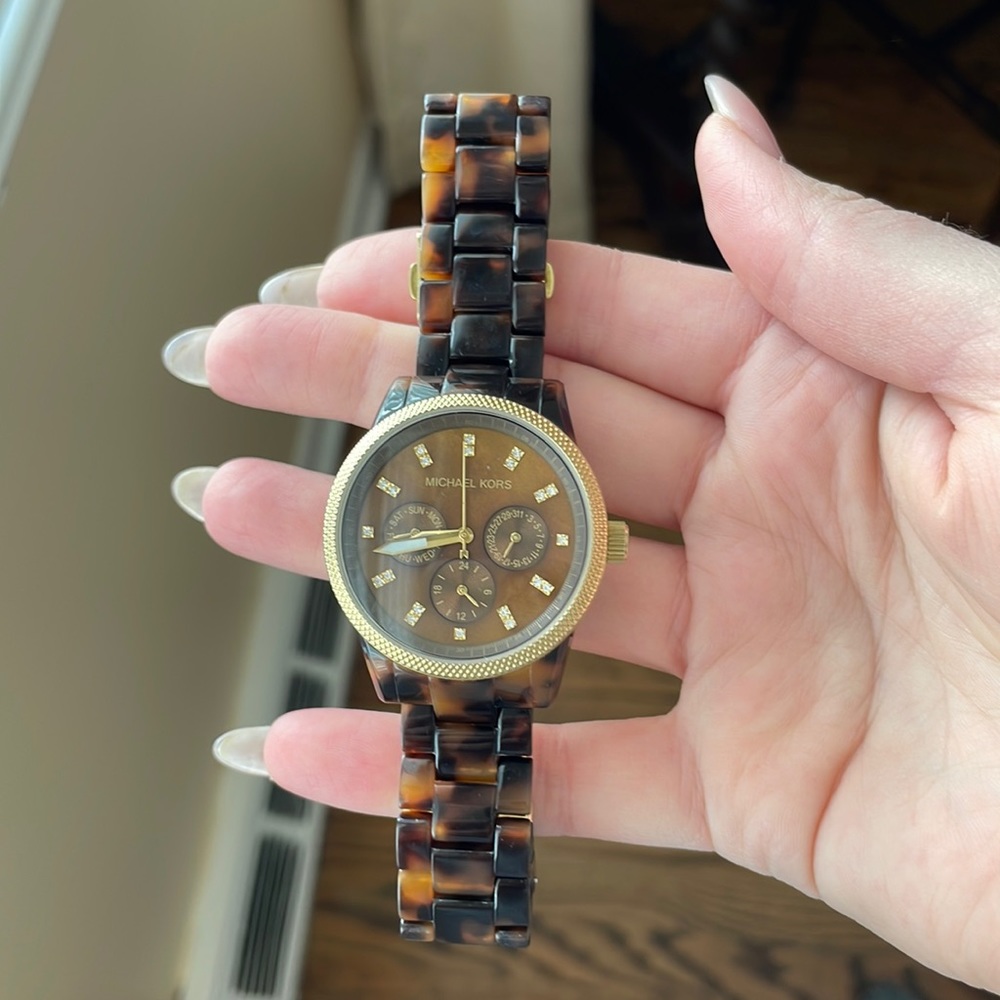 Michael Kors tortoise and gold watch
